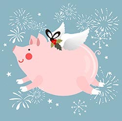 летающая свинка открытка на Новый год 2019