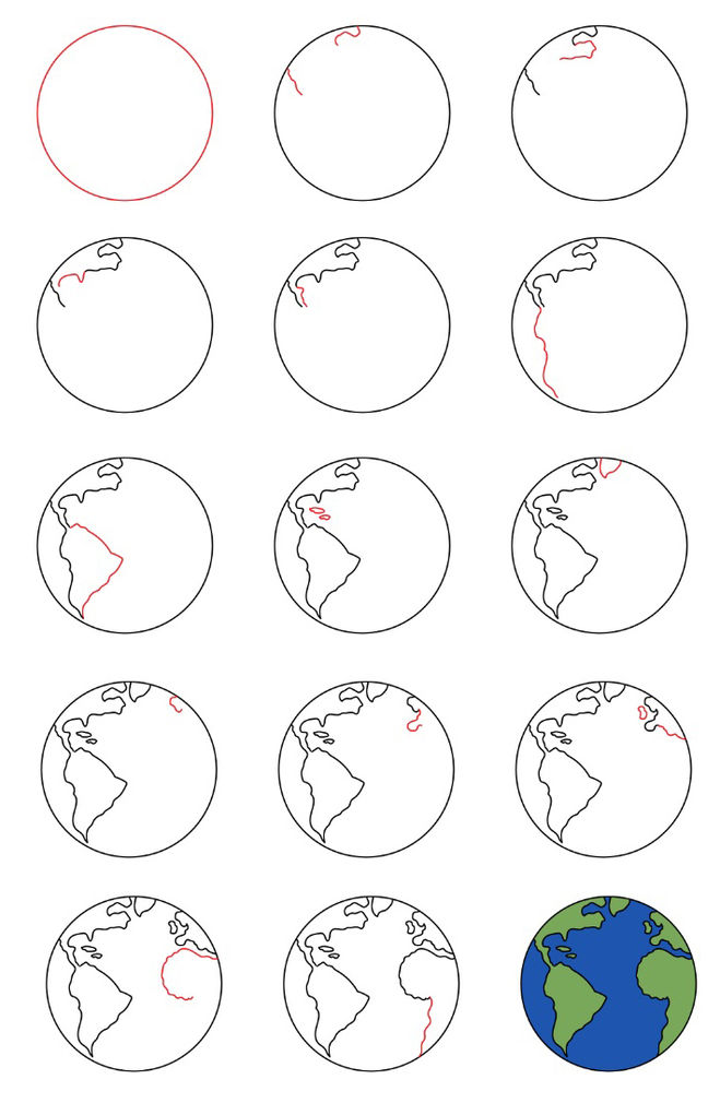 планета Земля поэтапный рисунок на "день Земли"