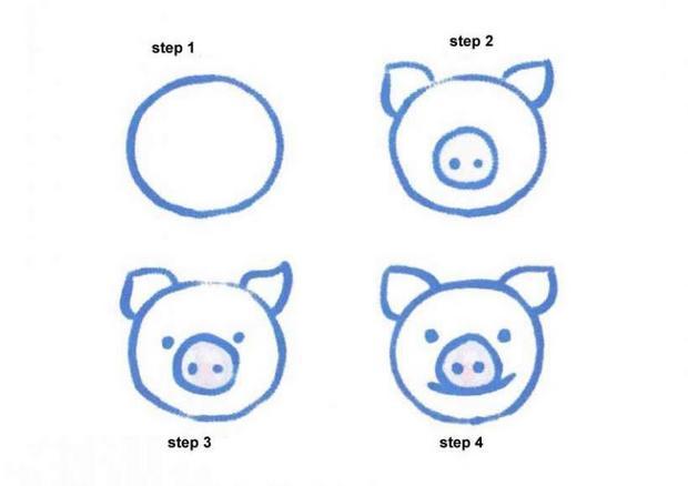 как нарисовать голову свиньи поэтапно