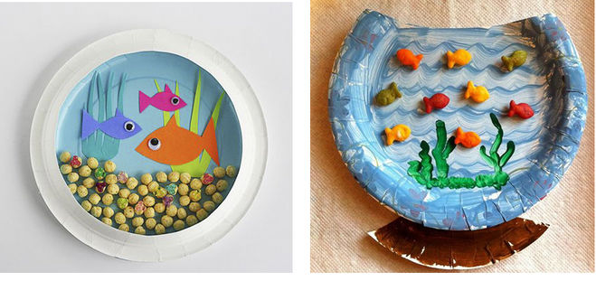 поделка "подводный мир" из одноразовых тарелок с детьми