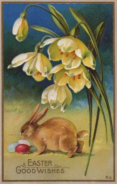 текст при наведении - открытка с пасхальным зайцем