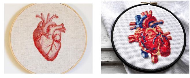 реалистичное анатомическое сердце вышивка крестиком