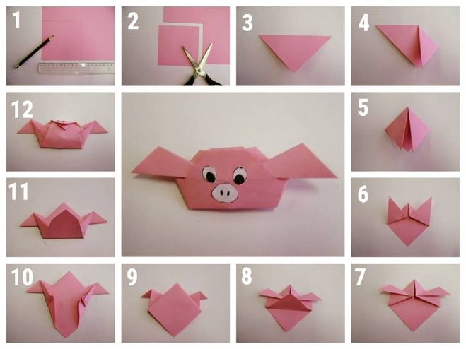 как сделать свинью из бумаги оригами