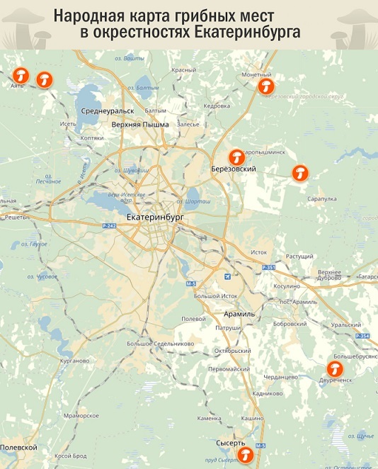 Карта грибных мест Свердловской области