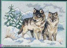 схема вышивки пара волков