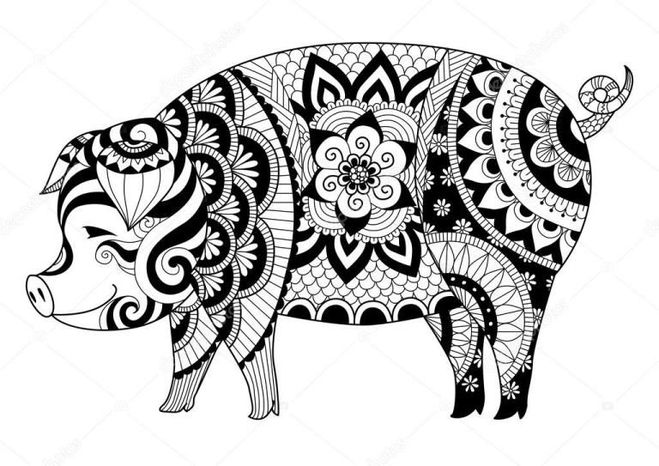 как нарисовать скинью, как нарисовать кабана, как нарисовать свинью из орнамента, как нарисовать кабана из орнамента