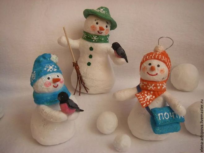 Как сделать елочную игрушку снеговик из ваты поэтапно