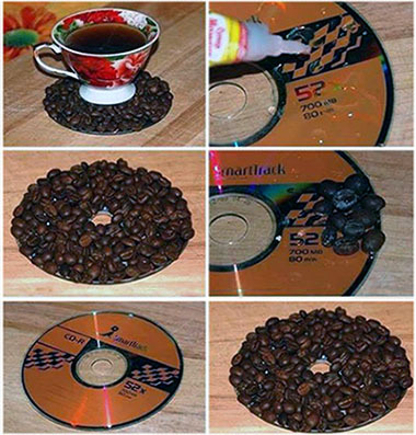Поделка из кофе - украшение компакт-диска своими руками