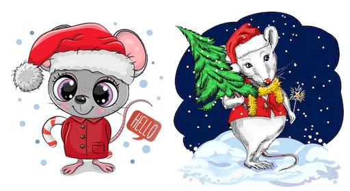 Как нарисовать новогоднюю мышь (крысу) карандашом поэтапно?