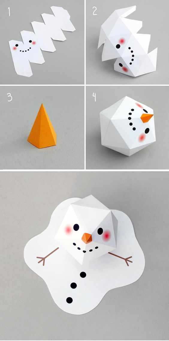снеговик на Новый год в технике паперкрафт своими руками