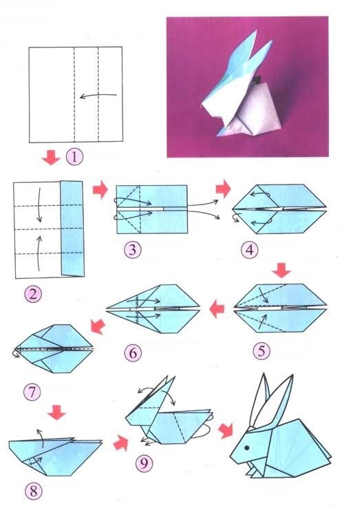 оригами кролик схема