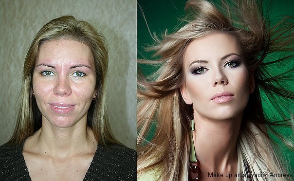текст при наведении - до и после макияжа