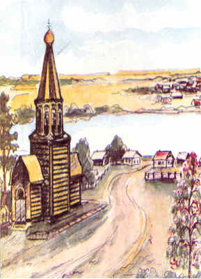Деревянная церковь рисунок пасха