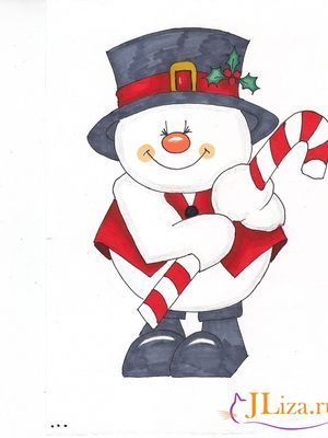 Как нарисовать снеговика держащего конфету? Скетчинг