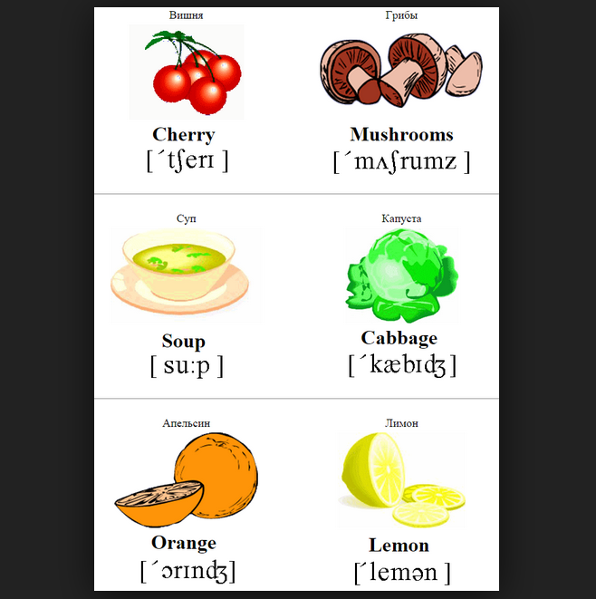 Овощи и фрукты на английском