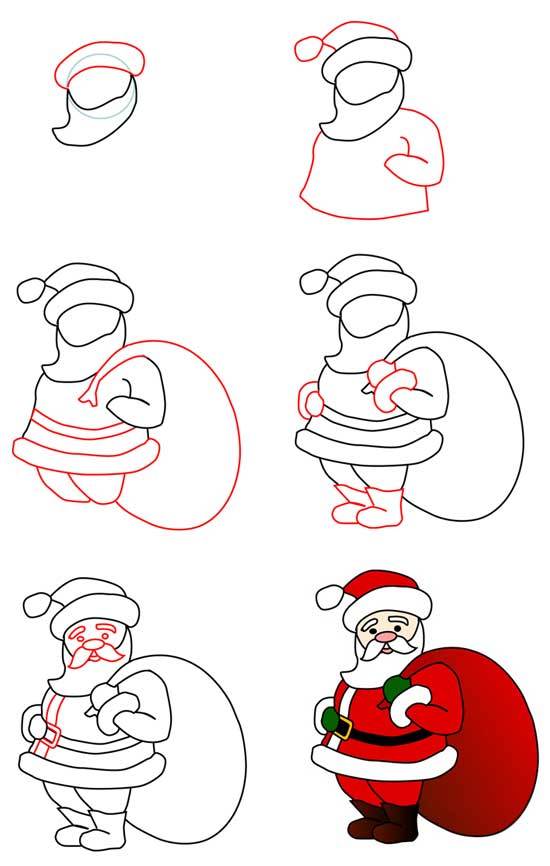 новогодний рисунок, как нарисовать Санта Клауса