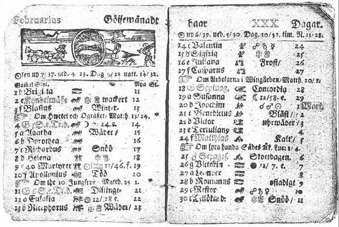 текст при наведении - шведский календарь 1712 г.