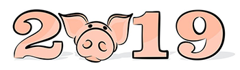 Картинк со свиньей и надписью "С Новым годом 2019!"