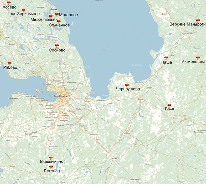 карта грибных мест Ленинградская область
