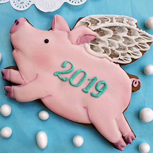 пряник для Нового года 2019 "летящая свинка"