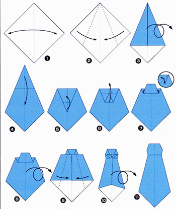 Схема создания галстука в технике оригами