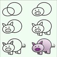 как нарисовать свинью поэтапно, как нарисовать поросенка поэтапно, 11 схем рисования свиьи и поросенка